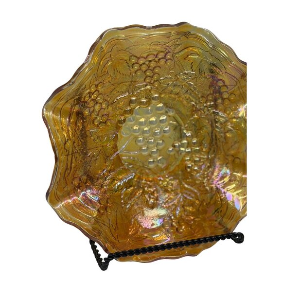 VTG Imperial Marigold Carnival Glass 8.5" Ruffled Bowl Grapes & Vines Pattern - Picture 2 of 6